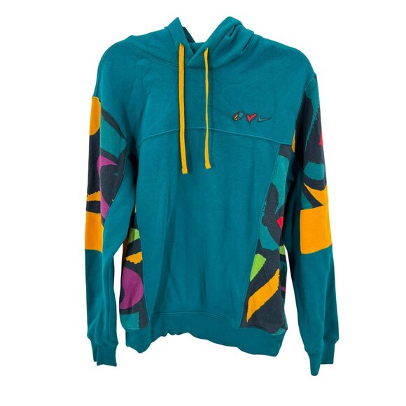 Nike Peace Love Basketball Hoodie Pullover Mens Small Teal Multi-Color - Picture 1 of 7